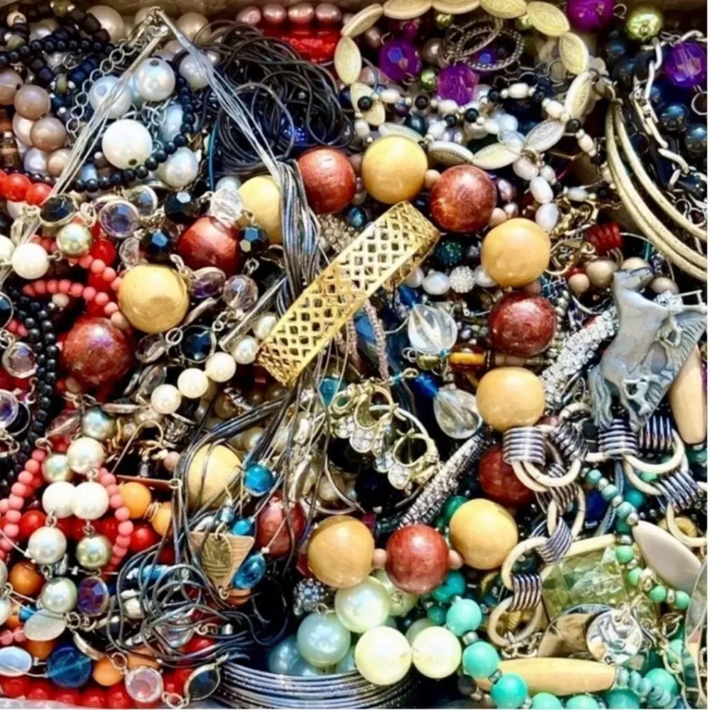 Big Estate Sale jewelry lot~ 3 LBs All wearable gold silver pearls rhine…
